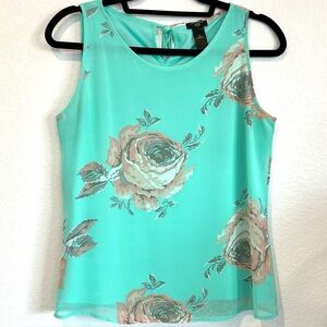Ann Taylor Aqua Floral Sleeveless Blouse; Size SP